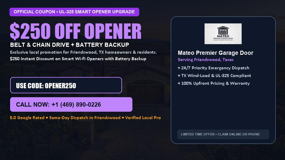 $250 OFF Smart Wi-Fi Garage Door Opener Installation in Friendswood, TX - Mateo Premier Garage Door