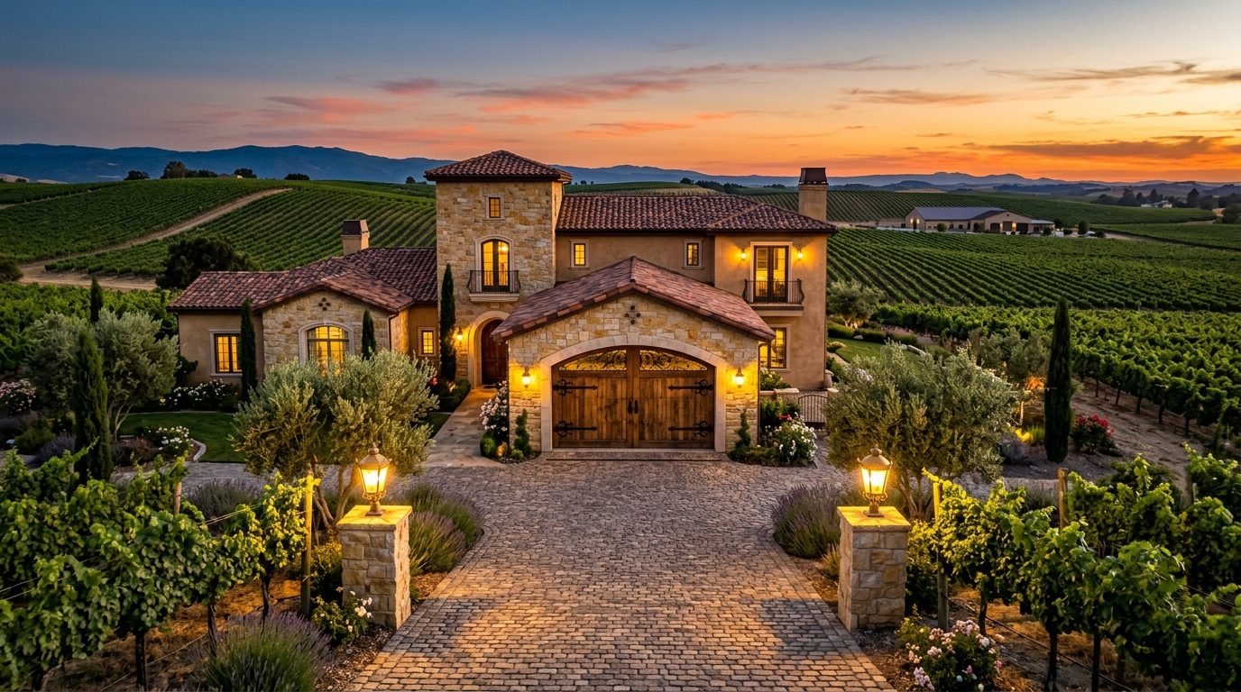 Mateo Premier Garage Door Exterior Closed Garage Door at Twilight
